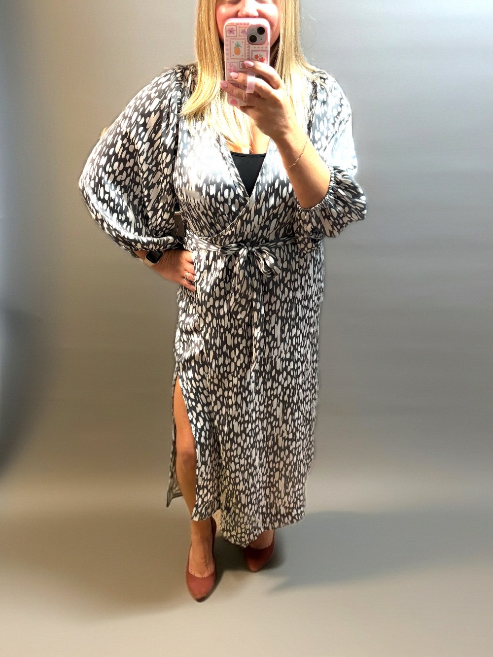BUCKETLIST Silver and White Printed Wrap Maxi Dress